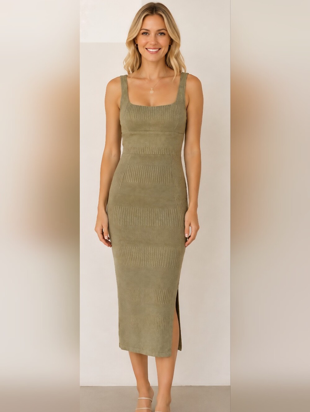 Hello Molly NWT Size 2 Give Me One More Minute Olive Green Midi Dress New